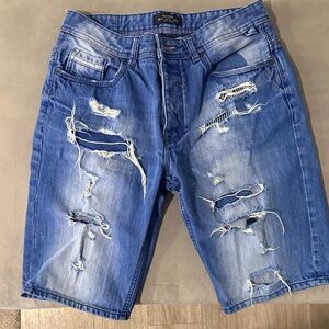 Bershka Ripped Blue Jean Shorts
